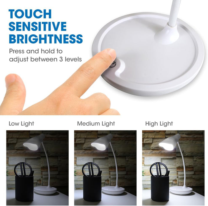 Unilux, Lámpara de Escritorio LED Ukky, Brazo Flexible Giratorio 360 °, Color Blanco