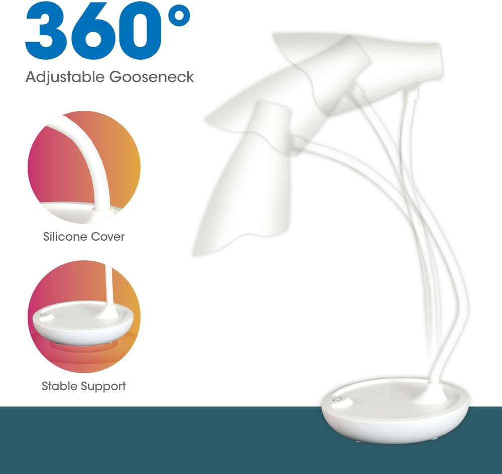 Unilux, Lámpara de Escritorio LED Ukky, Brazo Flexible Giratorio 360 °, Color Blanco