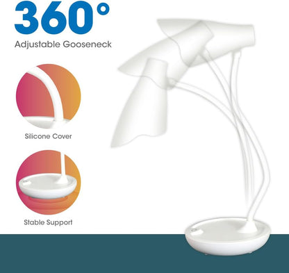 Unilux, Lámpara de Escritorio LED Ukky, Brazo Flexible Giratorio 360 °, Color Blanco