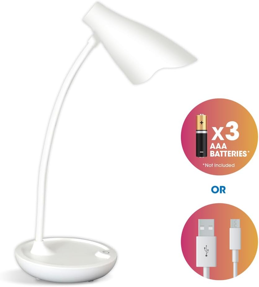 Unilux, Lámpara de Escritorio LED Ukky, Brazo Flexible Giratorio 360 °, Color Blanco