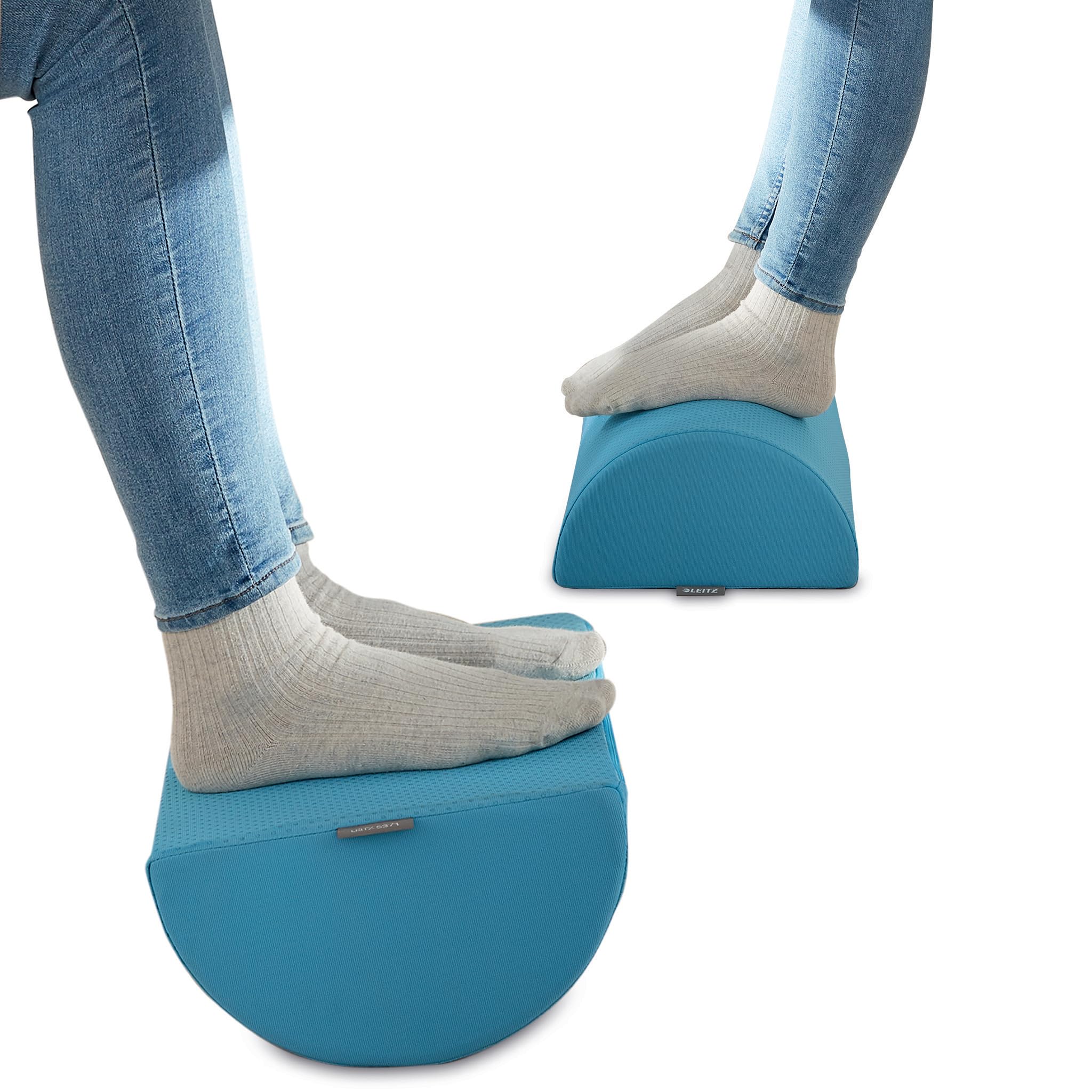 Leitz Desk Foot Rest, Adjustable Leg & Knee Support, Suitable For The Home Office, Relieves Shoulder & Back Ache, Made From Foam With A Fabric Cover, Ergo Cosy Range, Calm Blue, 53710061