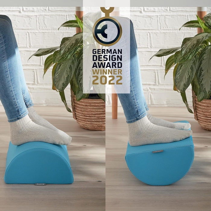 Leitz Desk Foot Rest, Adjustable Leg & Knee Support, Suitable For The Home Office, Relieves Shoulder & Back Ache, Made From Foam With A Fabric Cover, Ergo Cosy Range, Calm Blue, 53710061