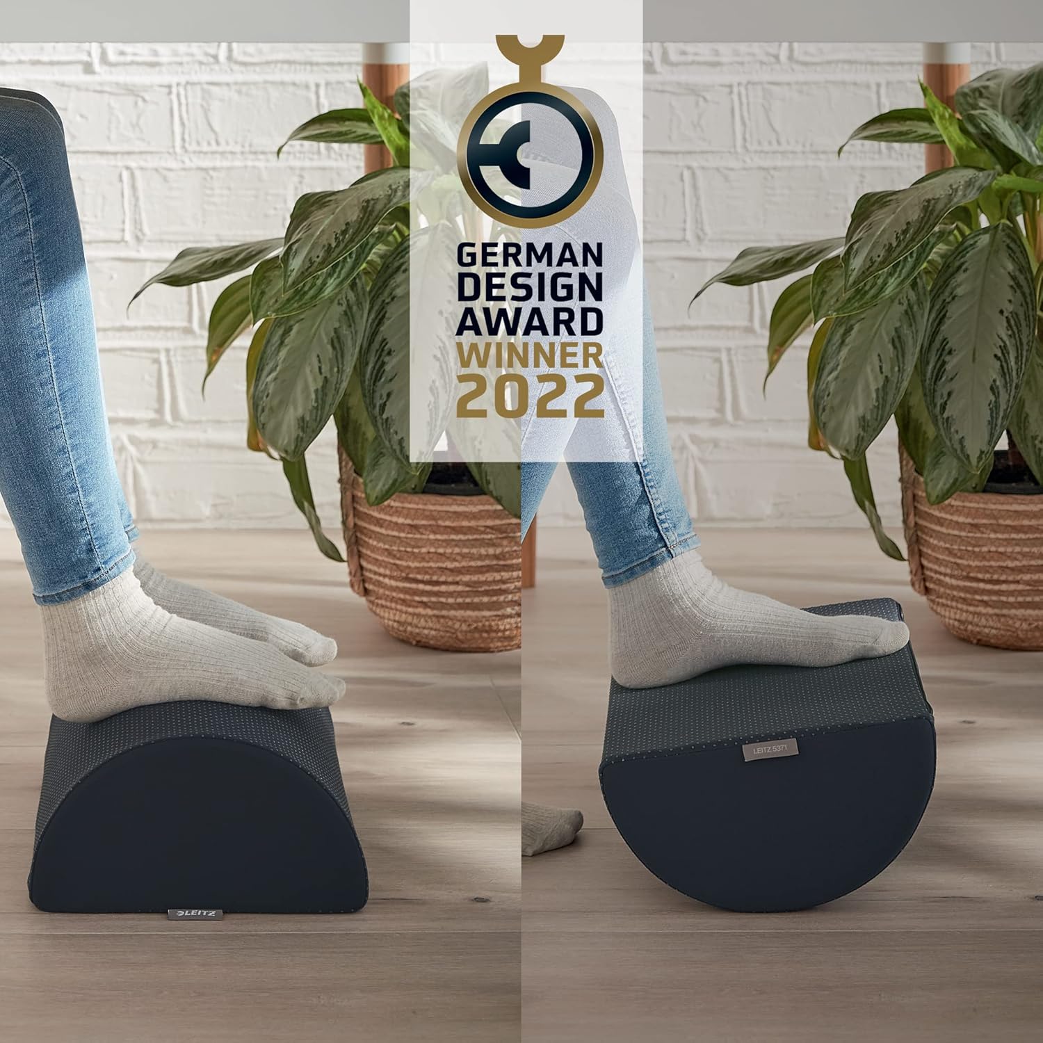 Leitz Desk Foot Rest, Adjustable Leg & Knee Support, Suitable For The Home Office, Relieves Shoulder & Back Ache, Made From Foam With A Fabric Cover, Ergo Cosy Range, Velvet Grey, 53710089