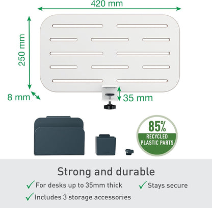 Leitz 65480000 - Organizador de Escritorio Pequeño Ergo, Compatible con Escritorios de hasta 35 mm de Grosor, Ranuras para Colgar, Montaje con Abrazadera, 42 cm x 25 cm, Gama Ergo, Blanco