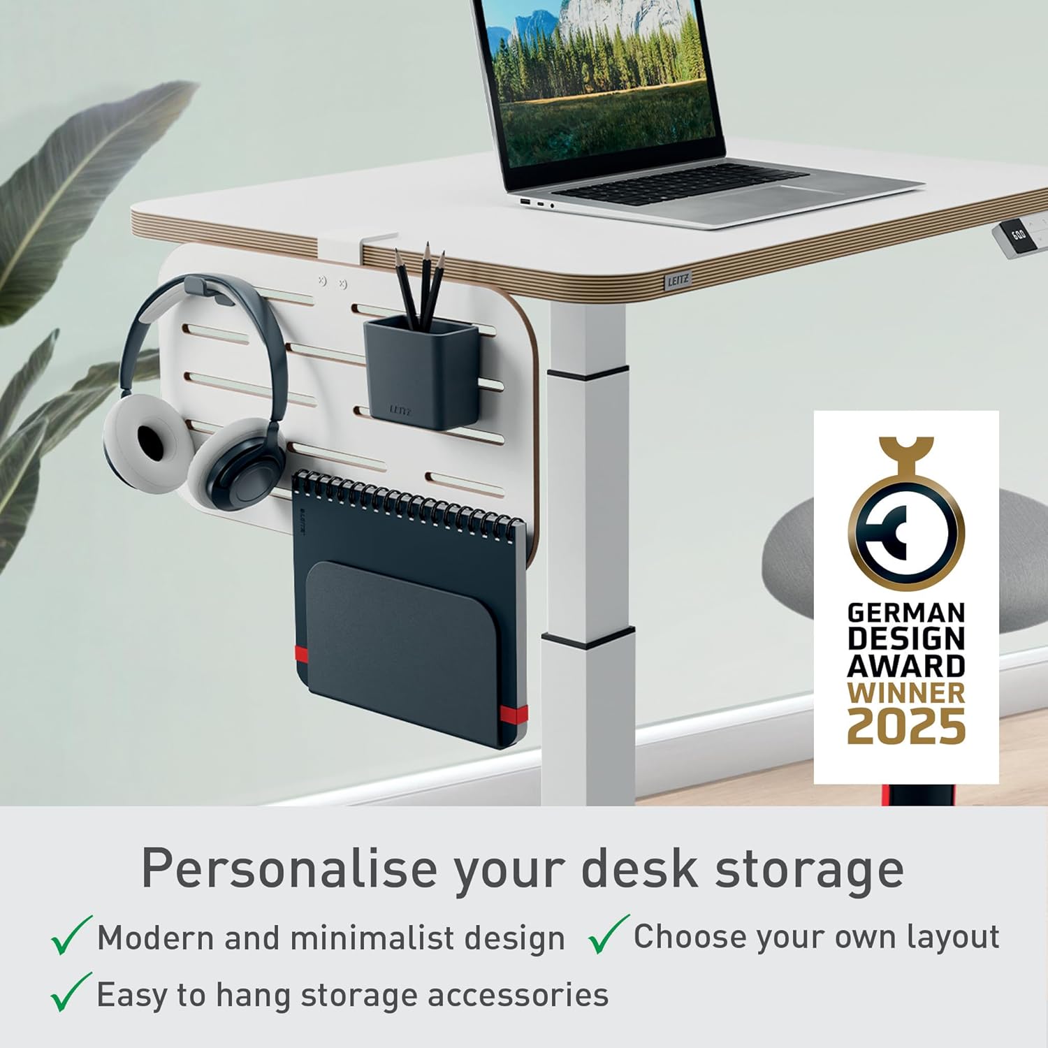 Leitz 65480000 - Organizador de Escritorio Pequeño Ergo, Compatible con Escritorios de hasta 35 mm de Grosor, Ranuras para Colgar, Montaje con Abrazadera, 42 cm x 25 cm, Gama Ergo, Blanco