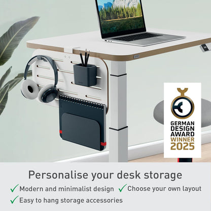 Leitz 65480000 - Organizador de Escritorio Pequeño Ergo, Compatible con Escritorios de hasta 35 mm de Grosor, Ranuras para Colgar, Montaje con Abrazadera, 42 cm x 25 cm, Gama Ergo, Blanco