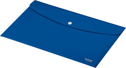 Leitz Recycle Document Wallet, 60 A4 Sheet Filing Capacity, Button Closure Organiser File, Lightweight Plastic Travel Folder, 100% Recyclable, CO2 Neutral, Eco Friendly, Recycle Range, Blue, 46780035