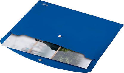 Leitz Recycle Document Wallet, 60 A4 Sheet Filing Capacity, Button Closure Organiser File, Lightweight Plastic Travel Folder, 100% Recyclable, CO2 Neutral, Eco Friendly, Recycle Range, Blue, 46780035