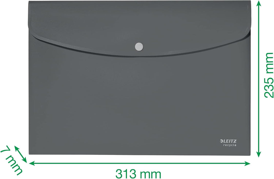 Leitz Recycle Document Wallet, 60 A4 Sheet Filing Capacity, Button Closure Organiser File, Lightweight Plastic Travel Folder, 100% Recyclable, CO2 Neutral, Eco Friendly, Recycle Range, Blue, 46780035