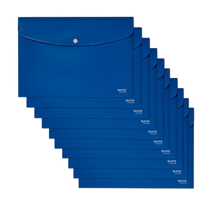 Leitz Recycle Document Wallet, 60 A4 Sheet Filing Capacity, Button Closure Organiser File, Lightweight Plastic Travel Folder, 100% Recyclable, CO2 Neutral, Eco Friendly, Recycle Range, Blue, 46780035