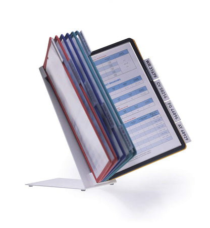 Durable VARIO Display Panel Desk Unit | 10 Panels and Tabs in Assorted Colours | Ideal for Storing and Display ing A4 Documents