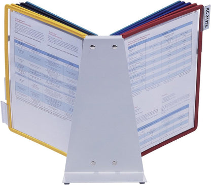 Durable VARIO Display Panel Desk Unit | 10 Panels and Tabs in Assorted Colours | Ideal for Storing and Display ing A4 Documents