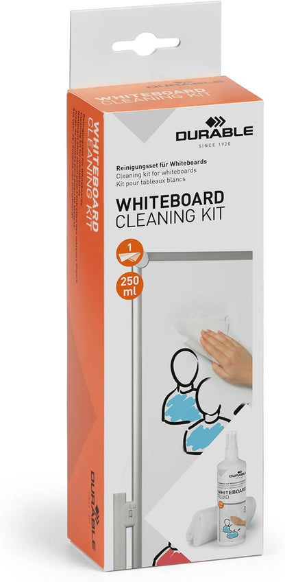 Durable 583300 juego de limpieza para pizarra blanca con 250 ml de spray de bomba y 1 paño de microfibra de 25 x 25 cm