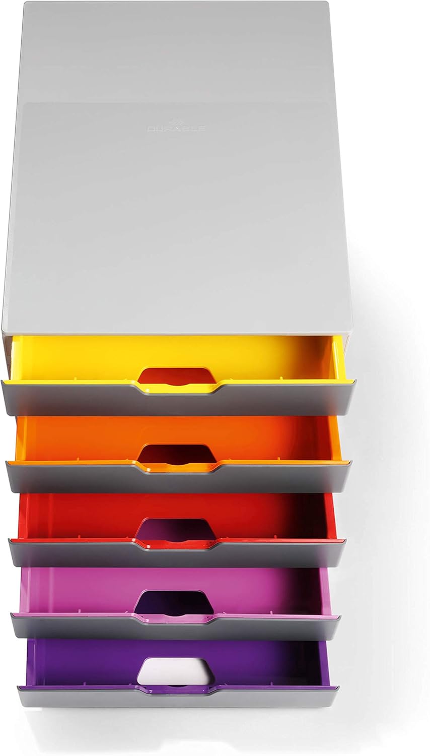 Durable VARICOLOR 5 Drawer Unit | Desktop Drawer Set with 5 Colour Coded Draws | Ideal for Storing Documents and Paper Work