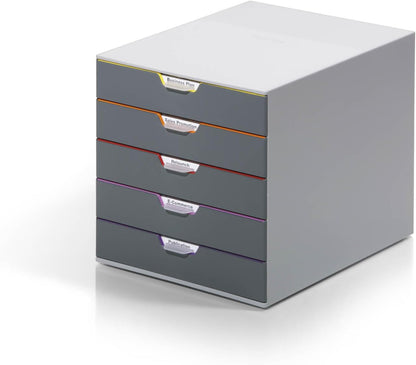 Durable VARICOLOR 5 Drawer Unit | Desktop Drawer Set with 5 Colour Coded Draws | Ideal for Storing Documents and Paper Work