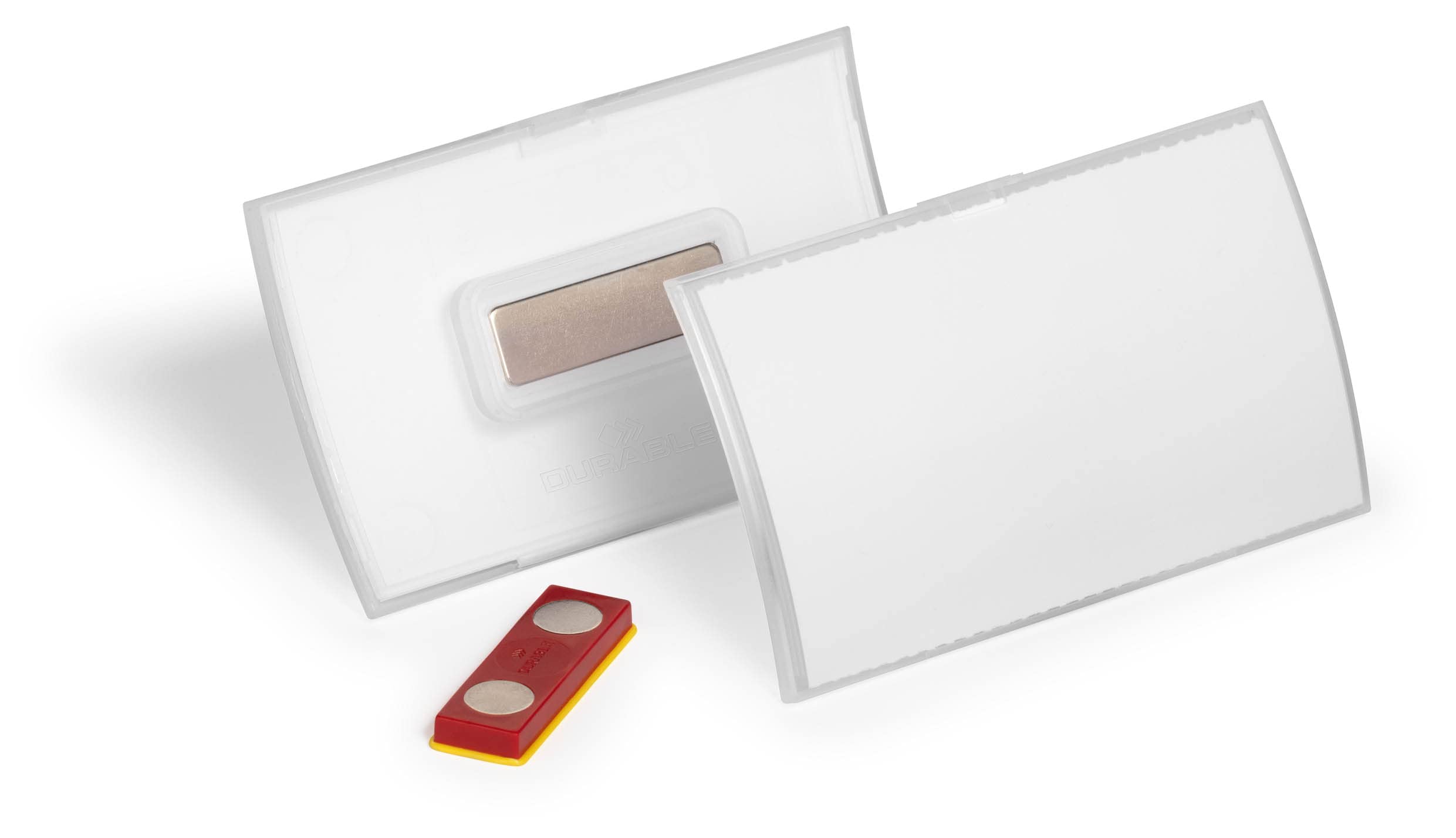 Durable Click Fold Name Badge - 54 x 90mm with Magnet - Anti-Twist - Made from Polypropylene - Pack of 10 - Transparent - Perfect for Events & Exhibitions