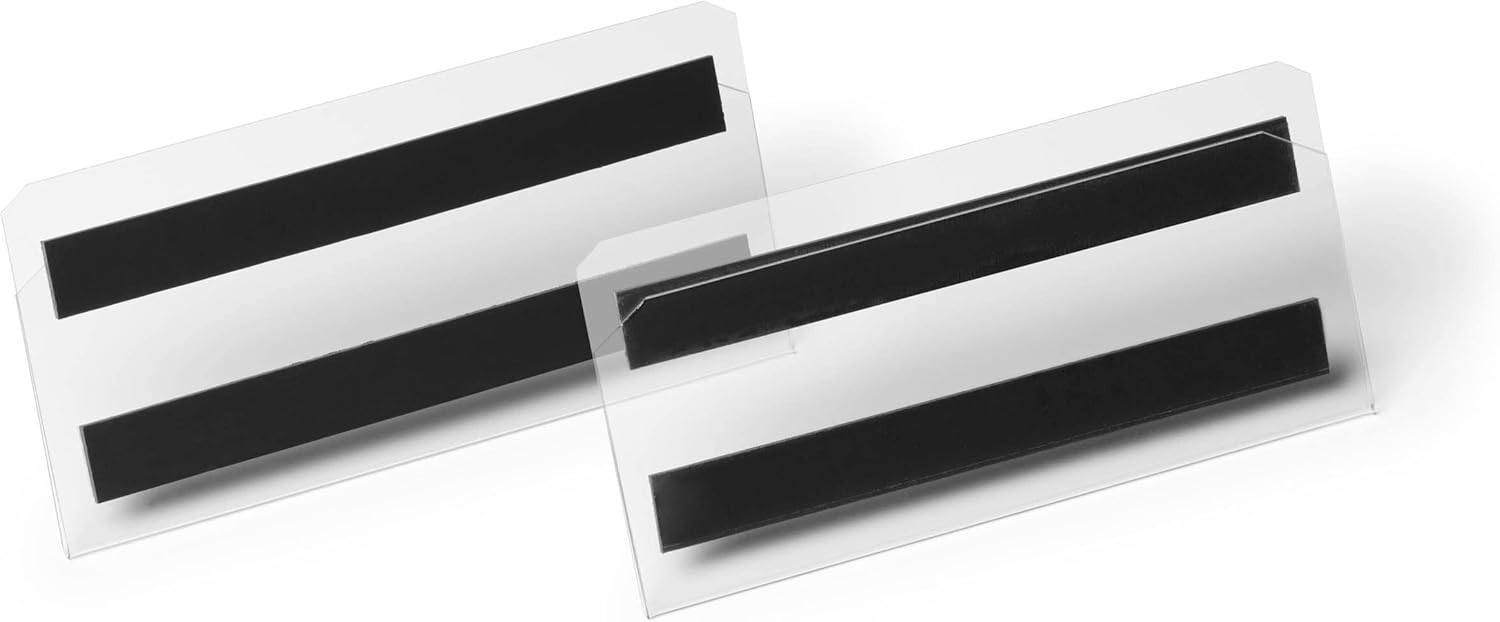 Durable Hard Cover Ticket Holder - Magnetic Label Holder - 150 x 67mm - Pack of 10 - Transparent - Perfect for Labelling Shelves and Racking