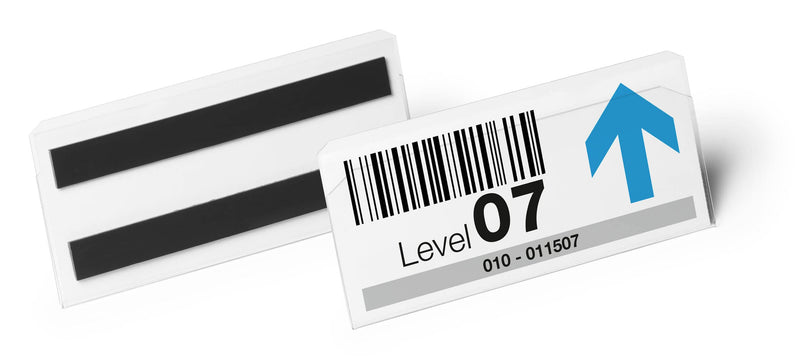 Durable Hard Cover Ticket Holder - Magnetic Label Holder - 150 x 67mm - Pack of 10 - Transparent - Perfect for Labelling Shelves and Racking