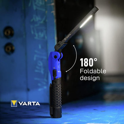 VARTA Work Flex Multifunction Light F20R (Includes UBS Type C Cable, 180° Foldable Design, Spotlight, 2X Panel Light, Magnet and Clip, IP54 Splash and Dustproof, Shockproof