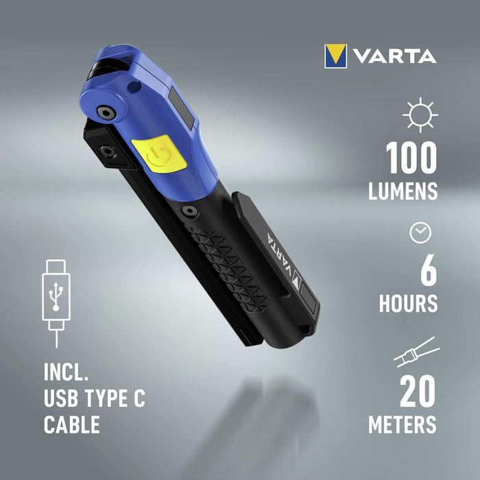 VARTA Work Flex Multifunction Light F20R (Includes UBS Type C Cable, 180° Foldable Design, Spotlight, 2X Panel Light, Magnet and Clip, IP54 Splash and Dustproof, Shockproof