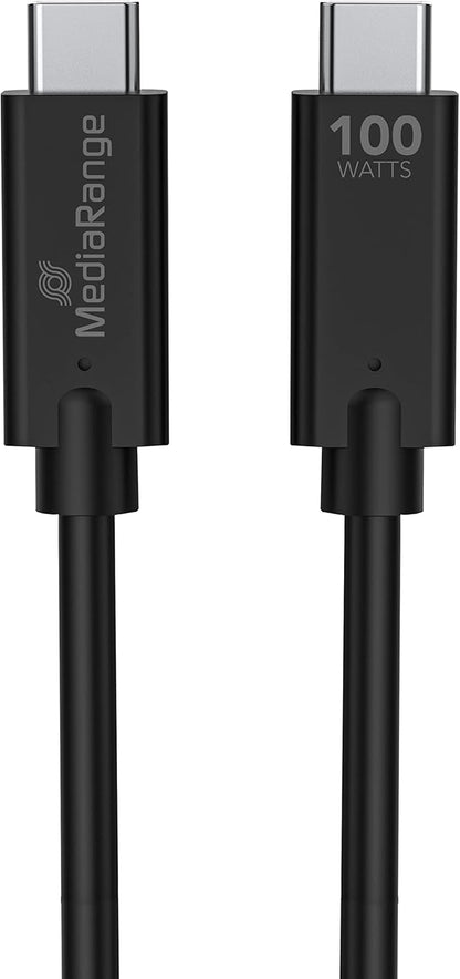 MediaRange USB Type-C® Charging and Data Cable with E-Marker Chip, USB 3.1, Supports USB-C Power Delivery 3.0, Quick Charge 3.0 and PPS, 100 W Max, 10 Gbit/s, 1.2 m, Black