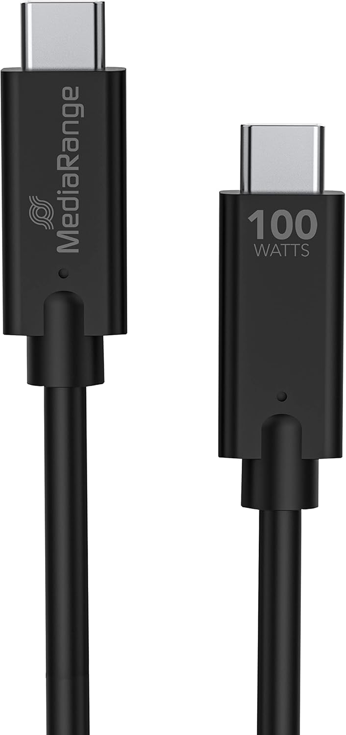 MediaRange USB Type-C® Charging and Data Cable with E-Marker Chip, USB 3.1, Supports USB-C Power Delivery 3.0, Quick Charge 3.0 and PPS, 100 W Max, 10 Gbit/s, 1.2 m, Black