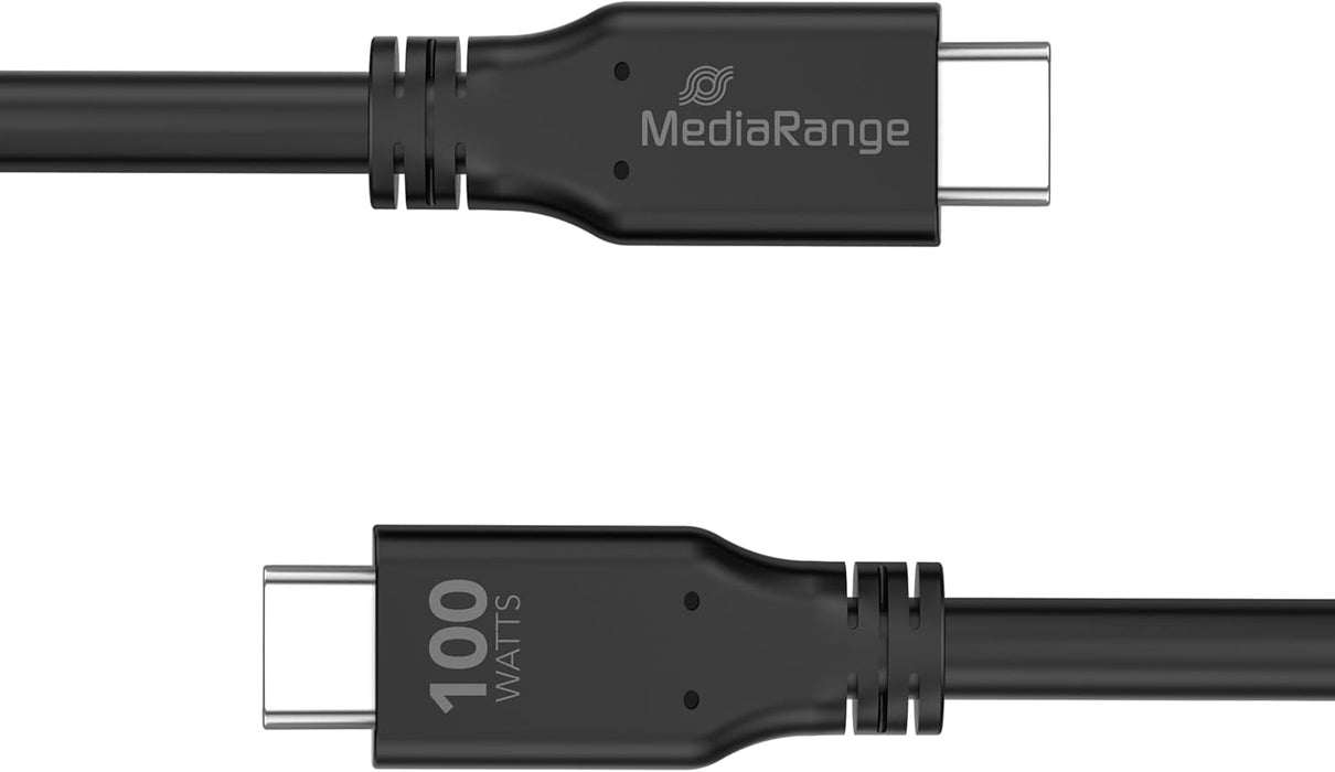 MediaRange USB Type-C® Charging Data Cable with E-Mark Chip, USB 3.2 Gen 1 x 2, 10Gbps, Supports USB-C Power Delivery 3.0, Quick Charge 3.0 and PPS, 100W Max., 3m, Black