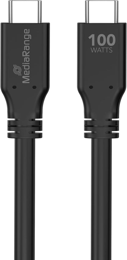 MediaRange USB Type-C® Charging Data Cable with E-Mark Chip, USB 3.2 Gen 1 x 2, 10Gbps, Supports USB-C Power Delivery 3.0, Quick Charge 3.0 and PPS, 100W Max., 3m, Black