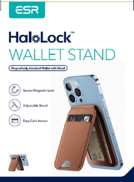 ESR Magnetic Wallet (HaloLock), Compatible with MagSafe Wallet, with Adjustable Stand, for iPhone 16/15/14/13/12 Series, Not for 13/12 mini, 3 Card Holder, Vegan Leather, Brown