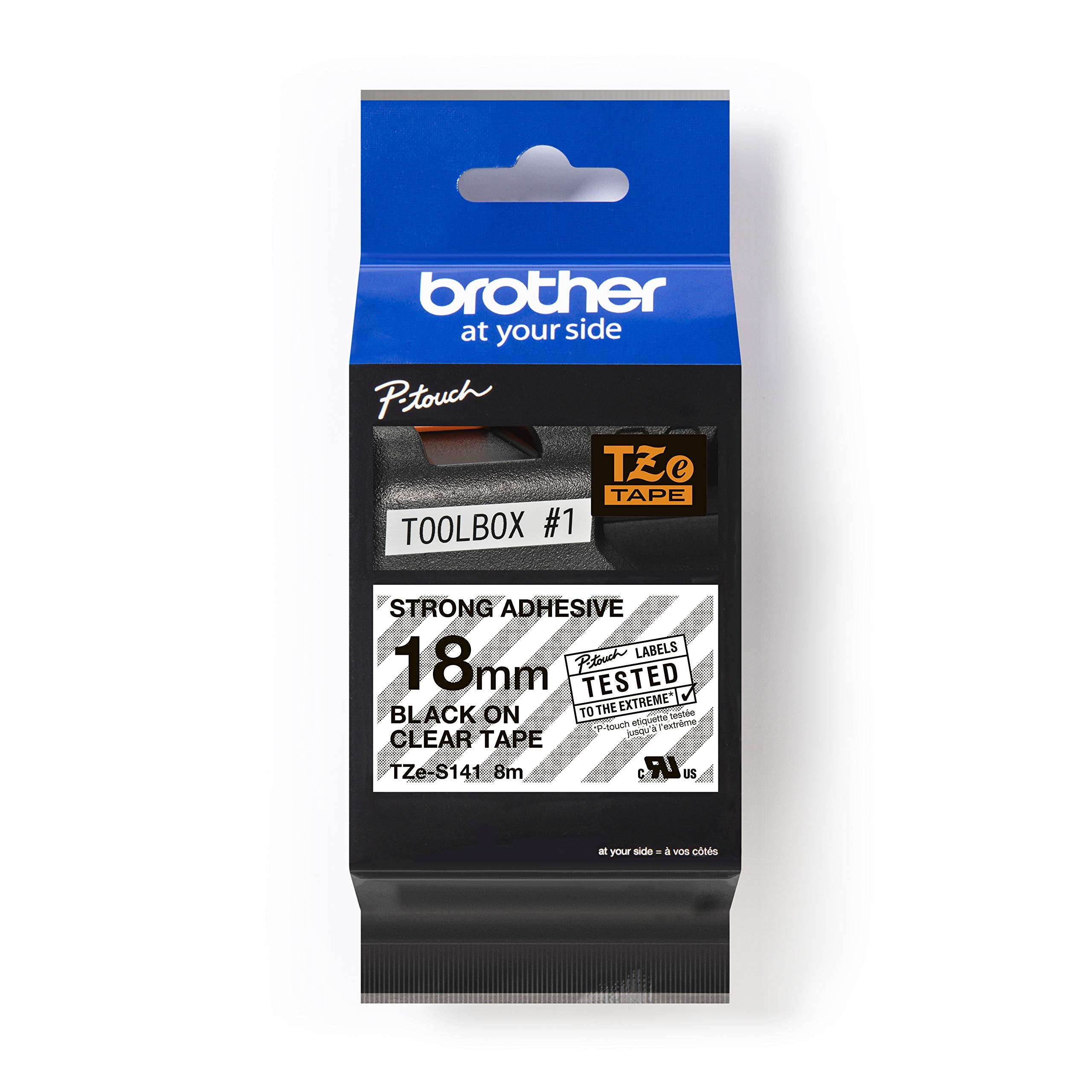 Brother TZe-S141 Labelling Tape Cassette, Black on Clear, 18mm (W) x 8M (L), Strong Adhesive, Brother Genuine Supplies