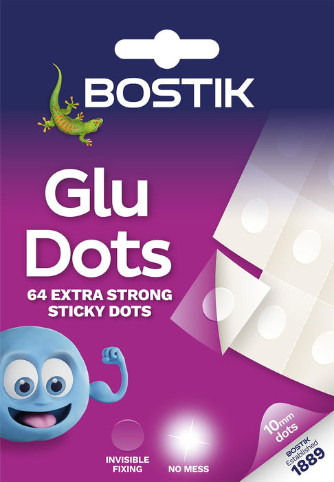 Bostik Extra Strong Glu Dots - Extra Strong, Double Sided Glue Dots, For Instant Fixing & Crafts, Easy to Use, No Mess, Clear, x64 Glu Dots