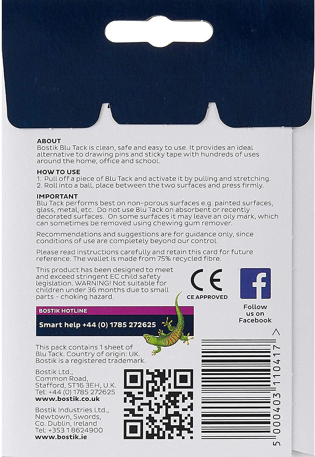 Bostik Blu Tack, Multipurpose Reusable Adhesive, Clean, Safe & Easy to Use, Non-Toxic, Handy Size, Colour: White