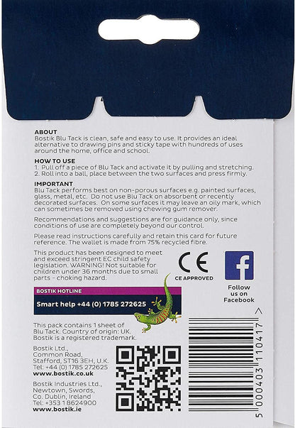 Bostik Blu Tack, Multipurpose Reusable Adhesive, Clean, Safe & Easy to Use, Non-Toxic, Handy Size, Colour: White