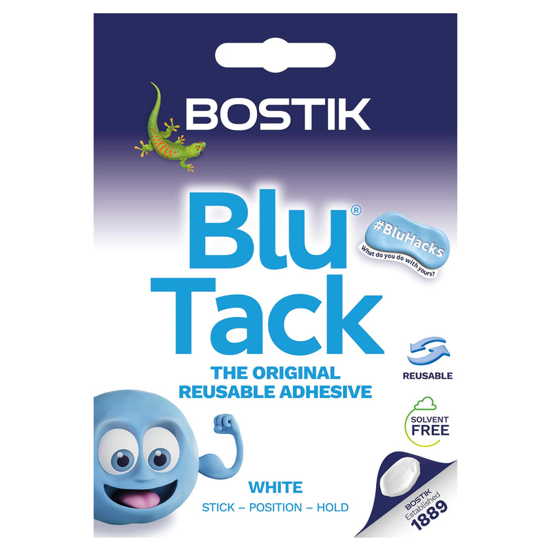 Bostik Blu Tack, Multipurpose Reusable Adhesive, Clean, Safe & Easy to Use, Non-Toxic, Handy Size, Colour: White
