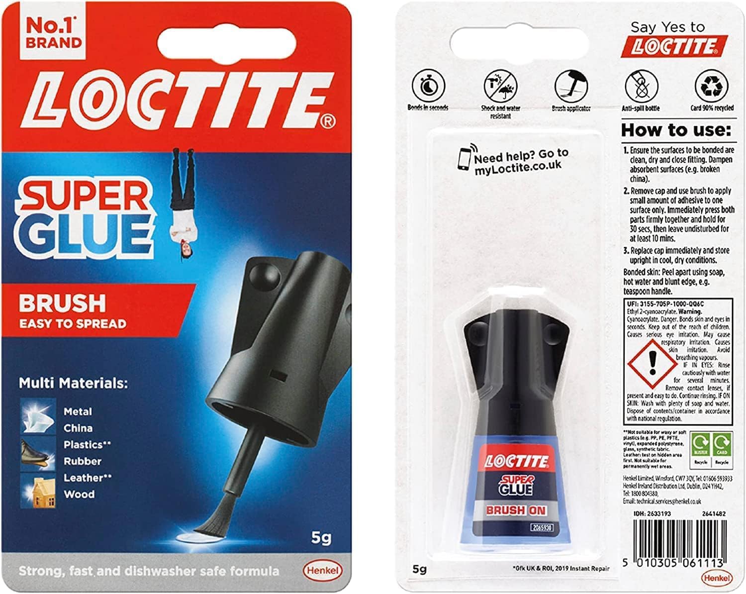 Loctite Super Glue Brush On, Superglue with Applicator Brush, Fast-Drying Clear Glue for Metal, Plastic and More, Easy-To-Use Strong Glue with Easy-Open Cap, 1 x 5 g
