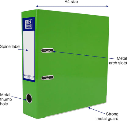 Oxford Premium A4 Lever Arch File, Bright Green Single Folder, Heavy Duty