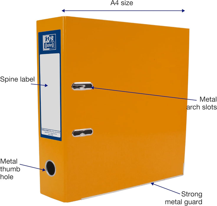 Oxford Premium A4 Lever Arch File, Orange Single Folder, Heavy Duty
