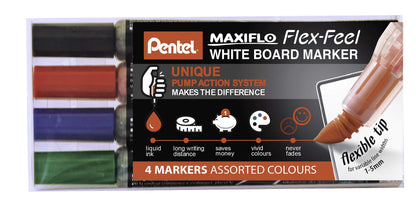 Pentel Maxiflo Flex-feel White Board Marker Pens Assorted Colors - Pack 4