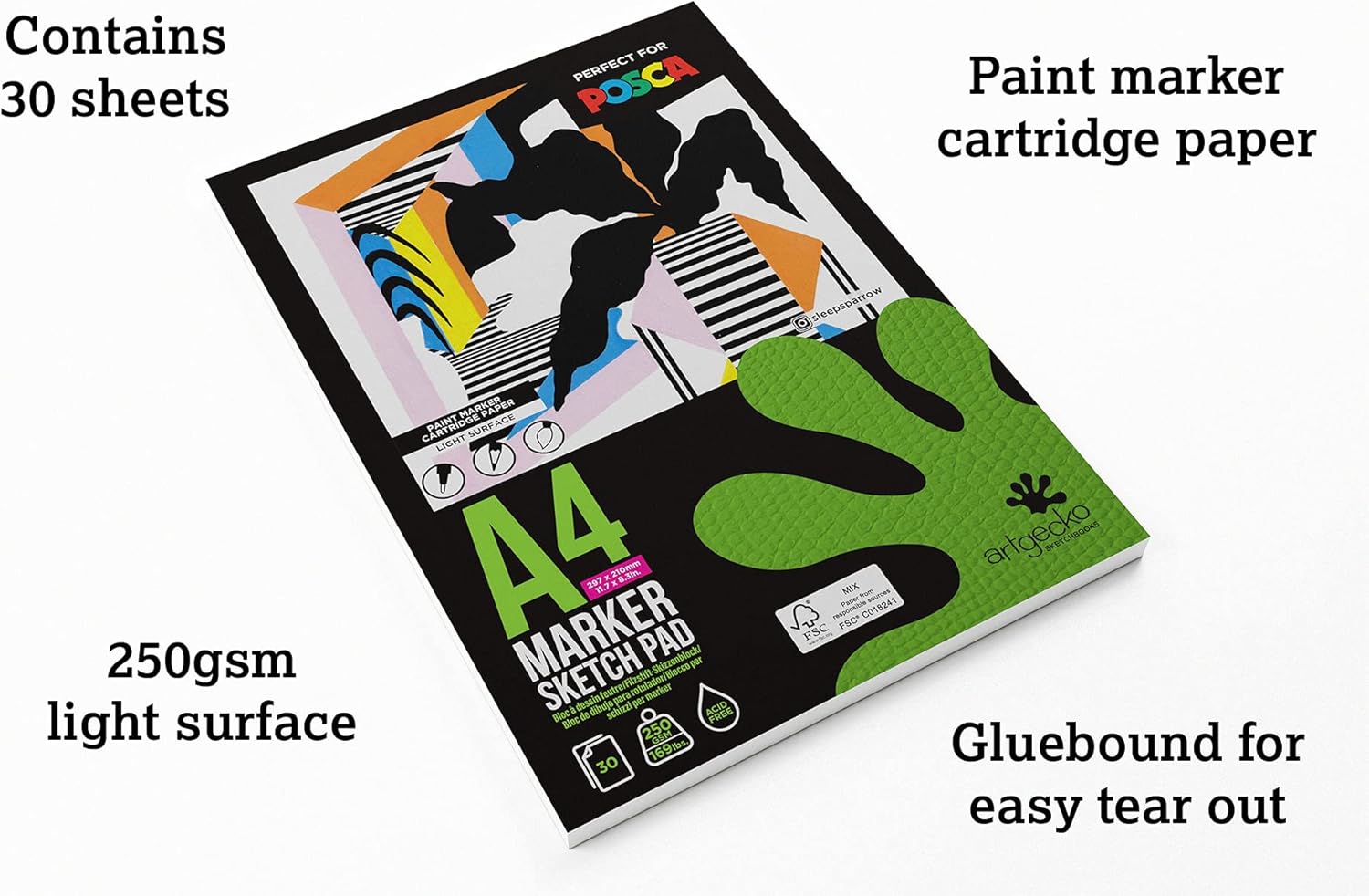 Artgecko Pro Marker Pad A4-30 Sheets 250gsm White Smooth Paper