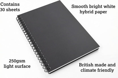 Artgecko Paint Marker Sketch Book A4 Portrait - 60 Pages (30 Sheets) 250gsm Smooth Bright White Hybrid Paper