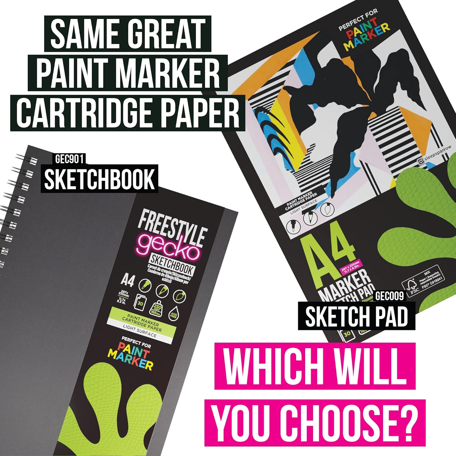 Artgecko Paint Marker Sketch Book A4 Portrait - 60 Pages (30 Sheets) 250gsm Smooth Bright White Hybrid Paper