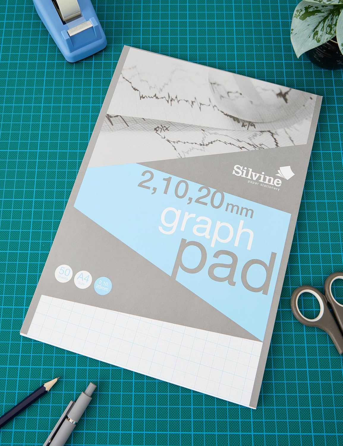 Silvine A4 Professional Graph Pad. 50 Sheets of Quality 90gsm Paper, A4GP21020
