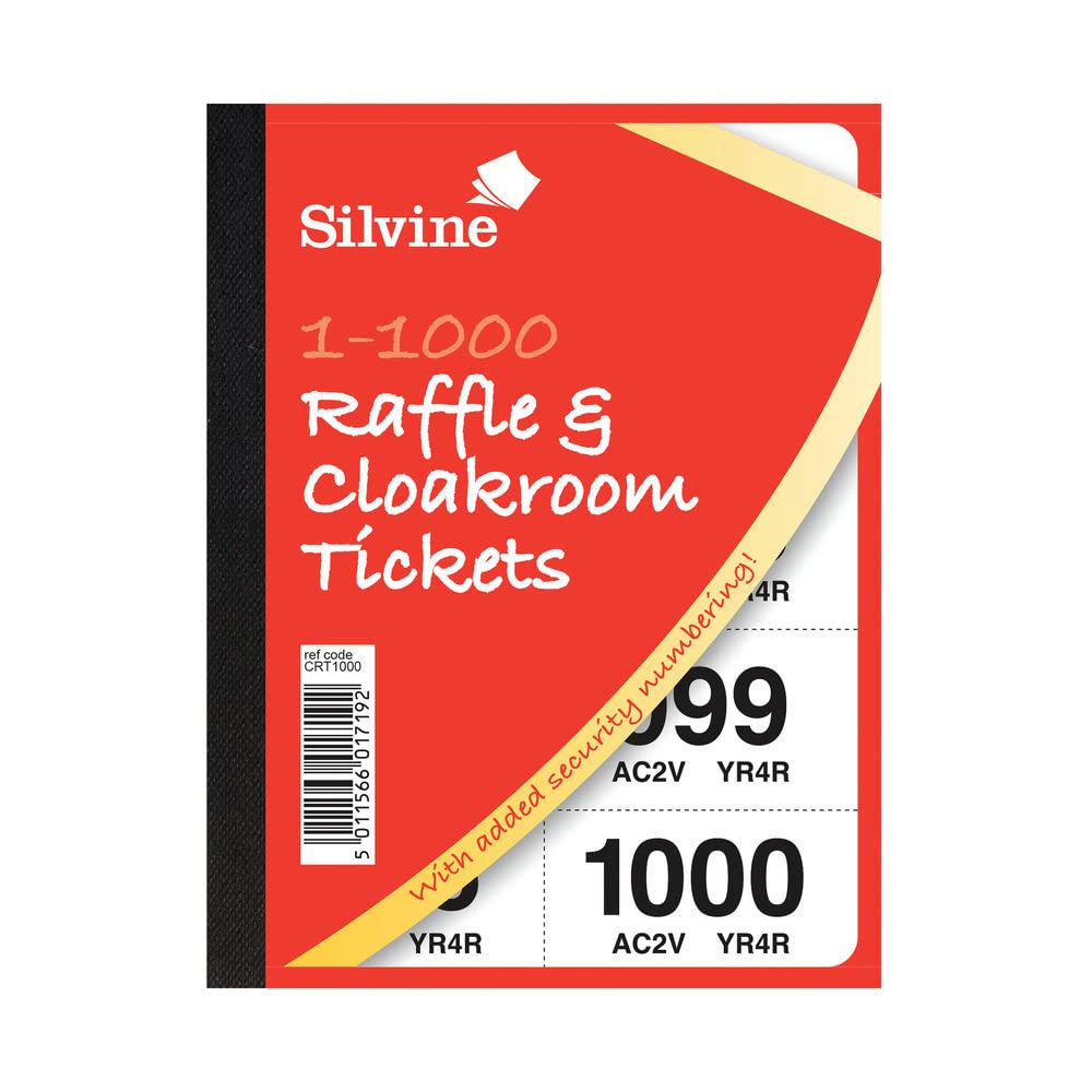 Silvine CRT1000 Cloakroom Ticket, 1-1000 Books, Pack of 6