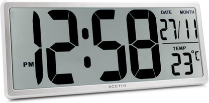 Acctim Date Keeper Jumbo LCD Wall/Desk Silver Clock with Autoset Technology