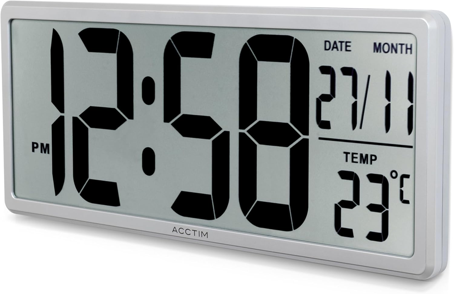 Acctim Date Keeper Jumbo LCD Wall/Desk Silver Clock with Autoset Technology