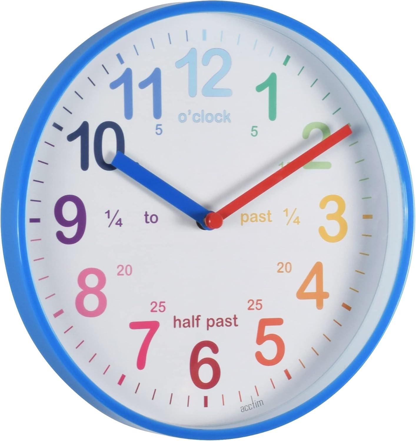 Acctim Wickford Kids Teaching Wall Clock Quartz Rainbow Dial Quarter Markers Blue 20cm 22529 (Pack of 5)