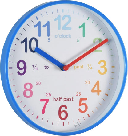 Acctim Wickford Kids Teaching Wall Clock Quartz Rainbow Dial Quarter Markers Blue 20cm 22529 (Pack of 5)