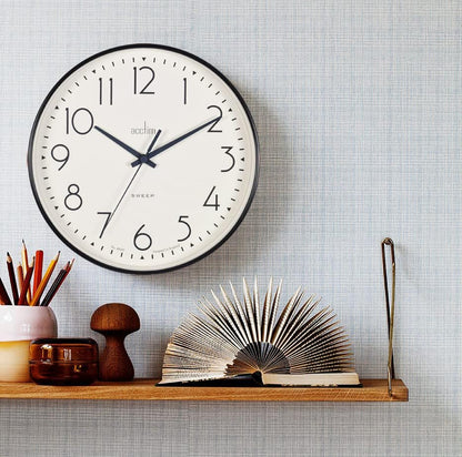 Acctim Earl Wall Clock Non-Ticking Sweep Retro Design Quartz Black 25cm