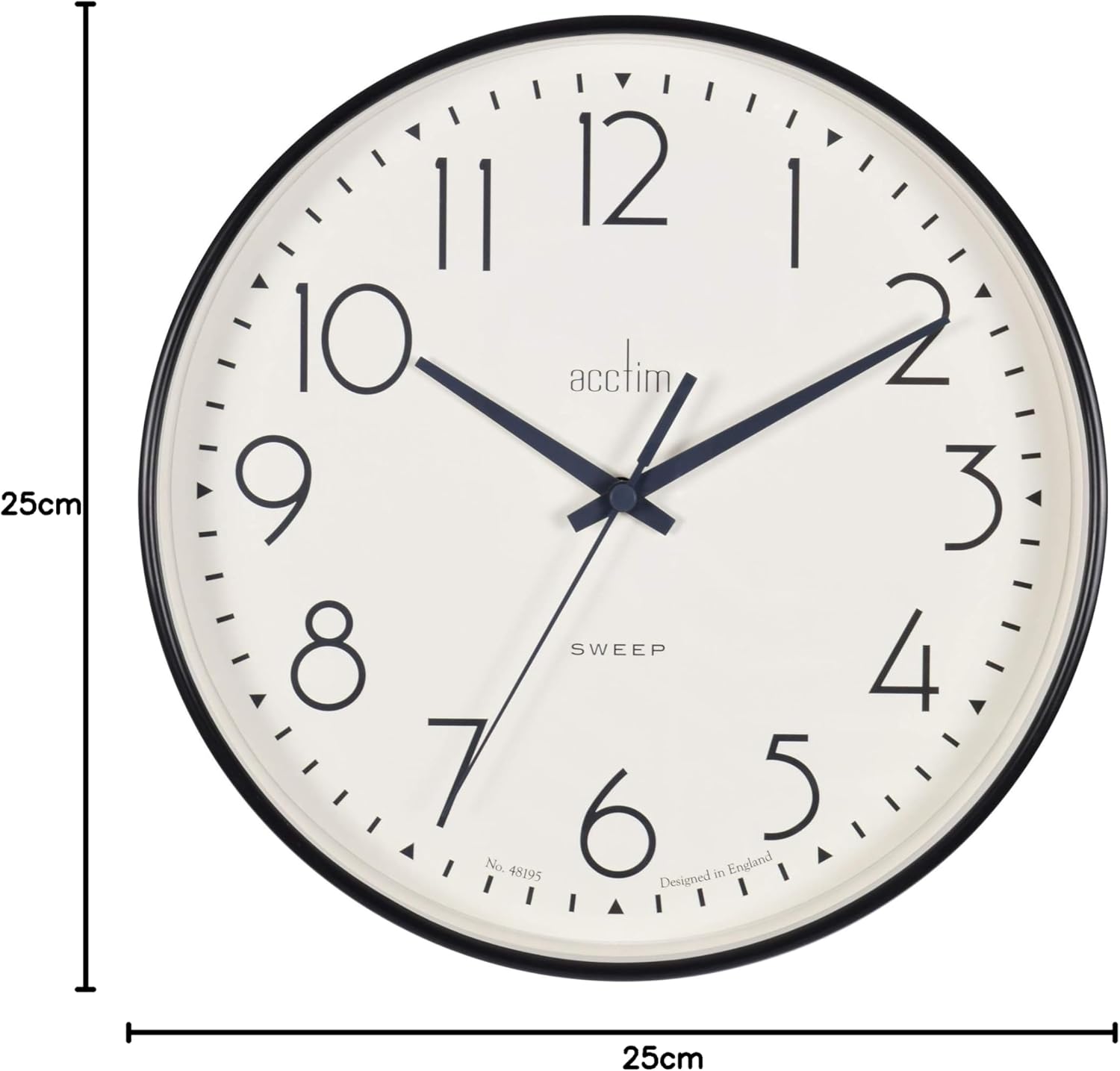 Acctim Earl Wall Clock Non-Ticking Sweep Retro Design Quartz Black 25cm
