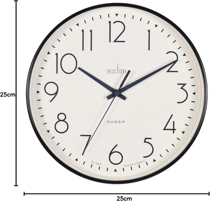 Acctim Earl Wall Clock Non-Ticking Sweep Retro Design Quartz Black 25cm